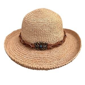 Scala Collezione Straw Sun Hat Brown Suede Band Boho Western Style One Size
